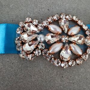 Teal satin beaded bridal belt